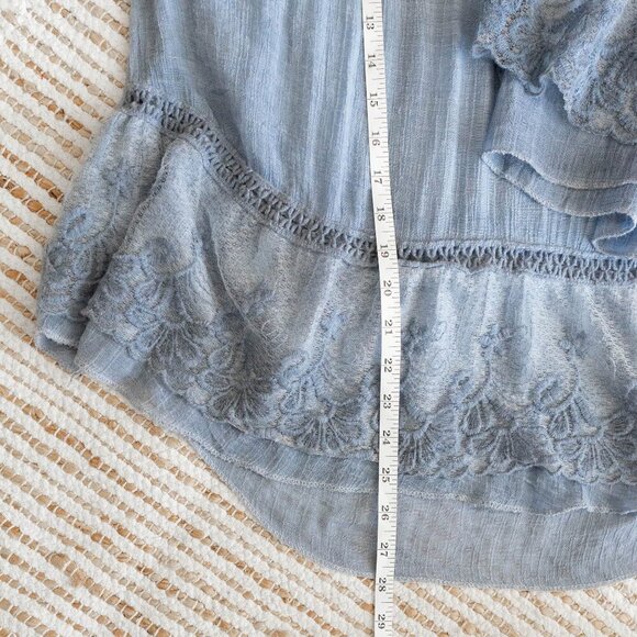 >MADE IN ITALY< VISCOSE & COTTON CHAMBRAY OFF SHOULDER LACE TIERED TOP SZ L - Picture 6 of 6